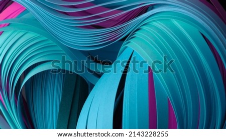 Blue neon color strip wave paper. Abstract texture horizontal background. Royalty-Free Stock Photo #2143228255