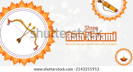 Vector illustration concept of Spring Hindu festival, Shree Ram Navami(Hindi text),written text means Shree Ram Navami, Lord Rama with bow and arrow greeting, poster, banner, flyer 