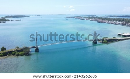 Aerial view of Sheikh Abdul RAUF Bridge with clear skies on many islands, Aceh Indonesia