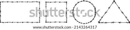 Twisted barbed wire silhouettes set in rounded, tingle and square shapes.  Royalty-Free Stock Photo #2143264317