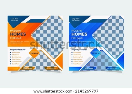 Real Estate Home for sale or social media post template. Modern Real estate Editable Post, Property home sale, square editable banner.