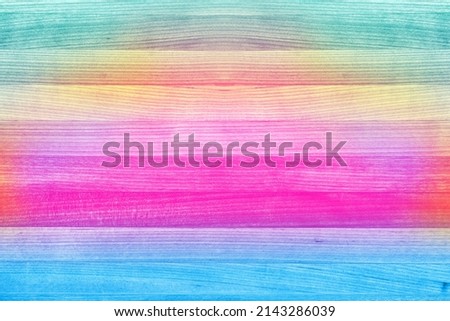 Pink blue color paint wood background for happy birthday party invite, princess little girl rainbow watercolor, summer Caribbean sun pool pattern, girly unicorn pony kid texture or children mermaid  Royalty-Free Stock Photo #2143286039