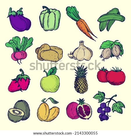Sketch set of vegetables and fruits.