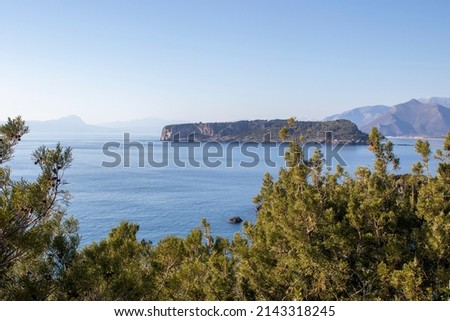 Large View Seascape with a View of the Island in the Tyrrhenian Sea. Italy, Beautiful Natural Landscape. Summer Landscape.