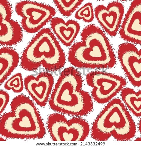 Beautiful inky red-beige hearts isolated on white background. Cute seamless pattern. Vector simple flat graphic hand drawn illustration. Texture.