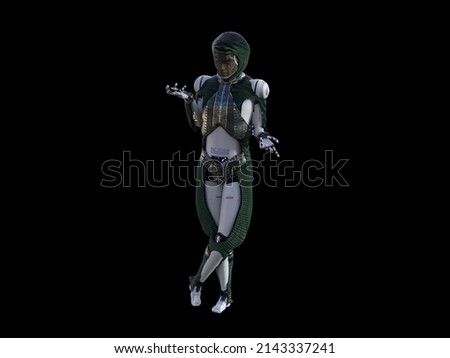 humanoid lizard robot.Futuristic robot with humanoid figure 3D illustration