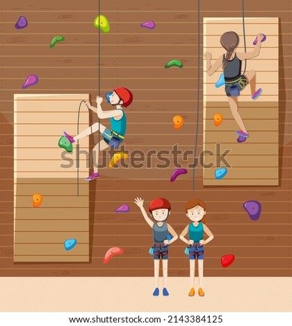 Indoor rock climbing gym illustration