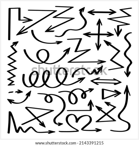 Doodle arrow clipart isolated. Hand drawn art line. Sketch vector stock illustration. EPS 10
