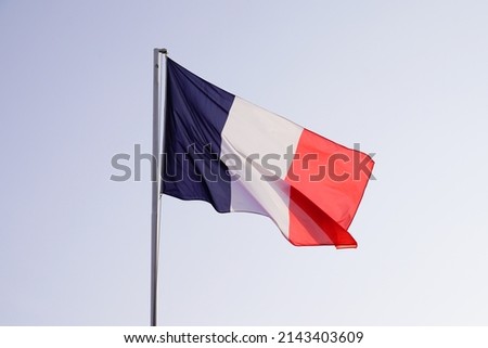 French flag mat of France wave over sky red blue white colors