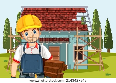 Cartoon scene of building construction site  illustration