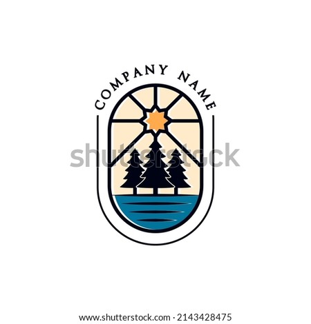 Modern pines and lake logo illustration design
