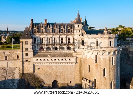Chateau d'Amboise aerial view. It is a chateau in Amboise city, Loire valley in France. Royalty-Free Stock Photo #2143429651