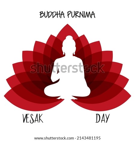 Happy Vesak Day. Buddha Purnima poster with lotus