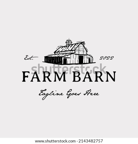 Vintage farm barn logo design - barn wood building house farm cow cattle logo design Royalty-Free Stock Photo #2143482757