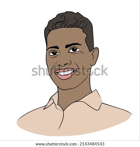 South American. Brazilian or Cuban or a man with a dark skin color. A tanned man. Hand-drawn. Isolated on white.