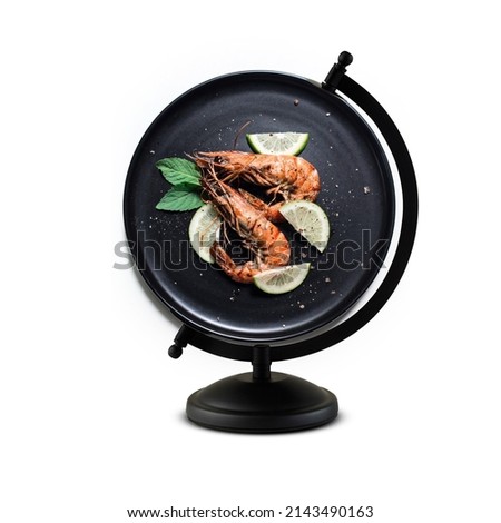 Shrimp Day, national Shrimp  Day, international Shrimp Day, world Shrimp Day, plate on top of the globe stand