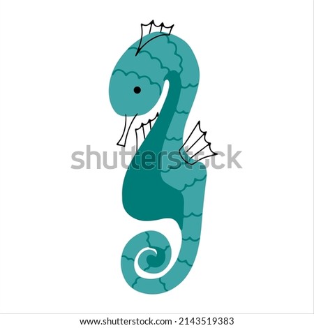 Cute seahorse hand drawn in doodle style. Vector illustration.