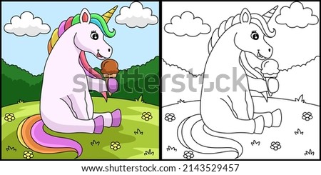 Unicorn Eating Ice Cream Coloring Page 