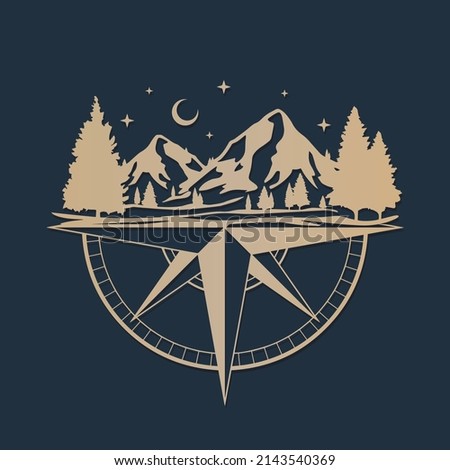 Mountain Compass Illustration Clip Art Design Shape. Travel Camping Silhouette Icon Vector.
