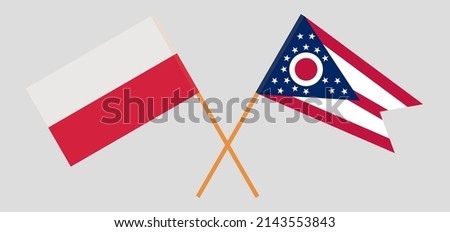 Crossed flags of Poland and the State of Ohio. Official colors. Correct proportion. Vector illustration
