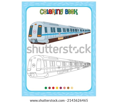 Coloring book. Cartoon clipart Metro for kids activity colouring pages, icon, logo, label, patch or sticker. Vector illustration.