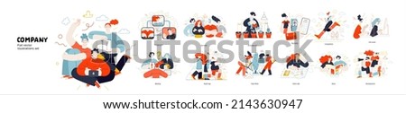 Business topics, company - modern outlined flat vector concept illustrations set, corporate Memphis style Business metaphor. Royalty-Free Stock Photo #2143630947