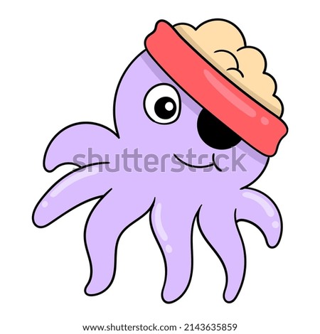 one eyed pirate octopus smiling, vector illustration art. doodle icon image kawaii. Royalty-Free Stock Photo #2143635859