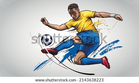 Soccer Player Kicking Ball vector. Football Player Vector Illustration