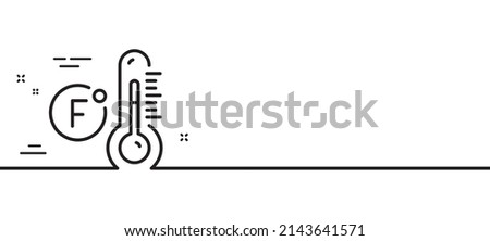 Fahrenheit thermometer line icon. Temperature diagnostic sign. Fever measuring symbol. Minimal line illustration background. Fahrenheit thermometer line icon pattern banner. Vector Royalty-Free Stock Photo #2143641571