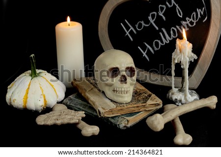 burning candle and  skull. halloween image