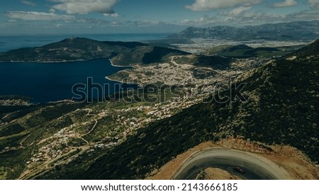 aerial view of Kalkan gorgeous setting a beautiful cove, its stunning beaches, charming nature. High quality photo