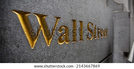 Golden sign-mark-label  of the famous financial street in New York, Wall Street