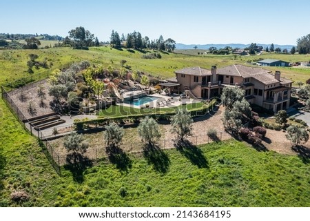 Drone Photo of Beautiful Pool and Home on a 75 Acre, Sonoma Wine Country Estate, Horse Property