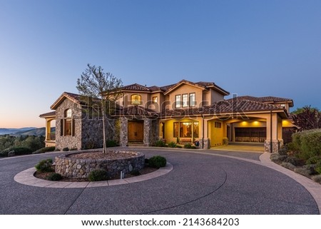 Twilight Photo of a Beautiful Home on 75 Acre, Sonoma Wine Country Estate, Horse Property