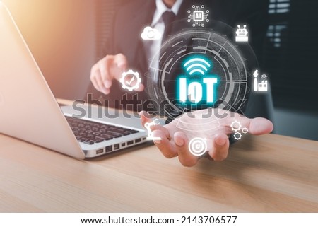 IOT Internet of things, Person hand holding VR screen Internet of things icon background, Digital transformation, Modern technology concept.	 Royalty-Free Stock Photo #2143706577