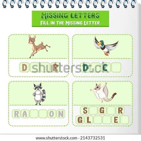 Fill the missing letter of each word worksheet for children illustration
