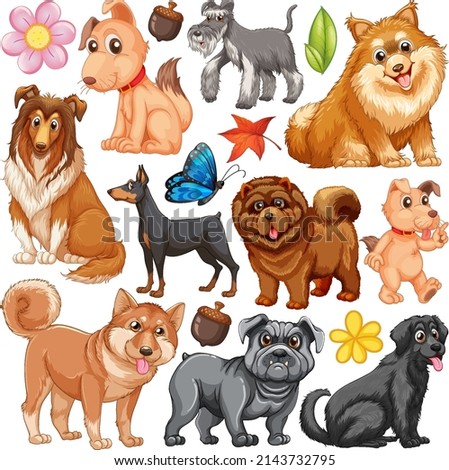 Different types of dogs illustration