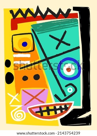 People portrait in modern abstract , decorative, ethnic, primitive style vector illustration.