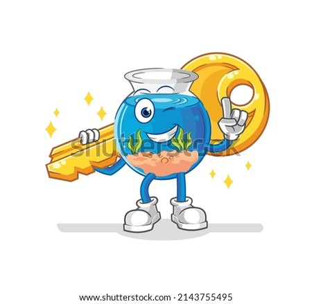 fish bowl carry the key mascot. cartoon vector