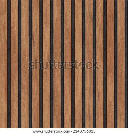 Timber batten madeira ripada ripped wood panels pattern interior design decorative hardwood wooden material board wallpaper interior construction background  Royalty-Free Stock Photo #2143756815