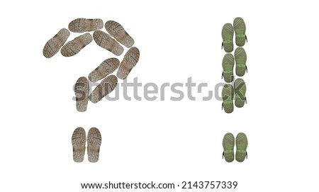 Question mark and exclamation mark made of shoe marks