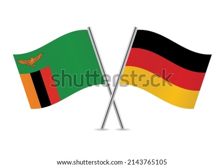 Zambia and Germany crossed flags. Zambian German flags on white background. Vector icon set. Vector illustration.