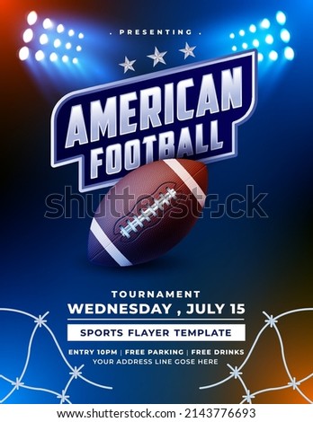 American football poster template vector design. Modern professional poster American football and rugby game. American football league poster, football ground as background.