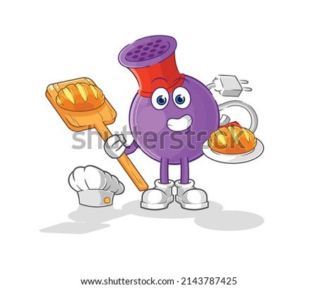 hair dryer baker with bread. cartoon mascot vector