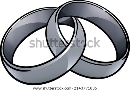 
Silver or platinum wedding ring or bands intertwined cartoon illustration.