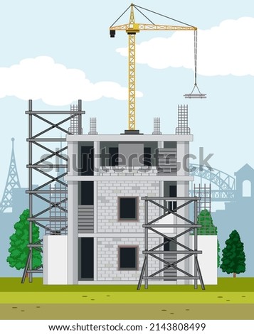 Cartoon scene of building construction site  illustration