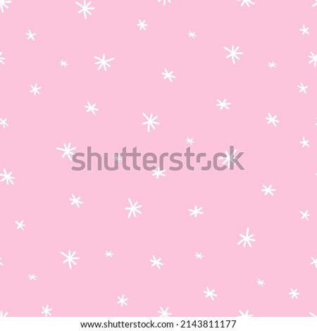 Simple seamless pattern with snowflakes in pastel pink. Vector repeated pattern for fabrics , textiles and baby bed linens