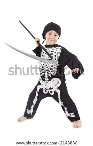 adorable boy disguised in halloween over a white back ground
