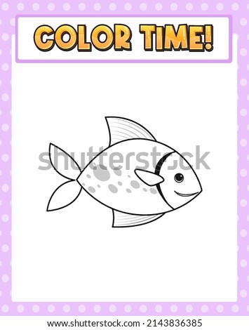 Worksheets template with color time! text fish outline illustration