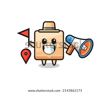 Character cartoon of pizza box as a tour guide , cute design